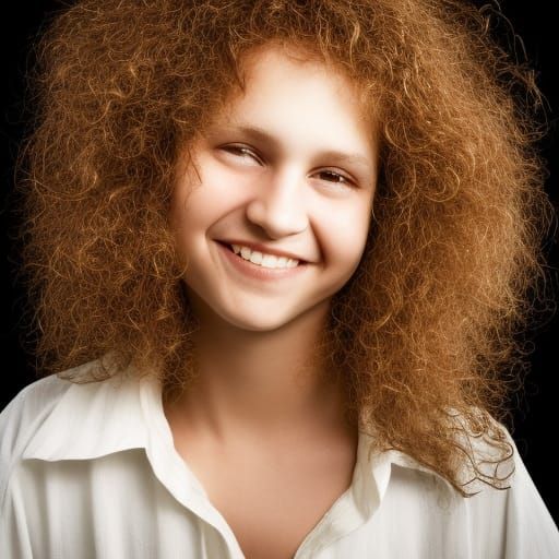 Brunette with Frizzy Hair Laughing: Professional Portrait