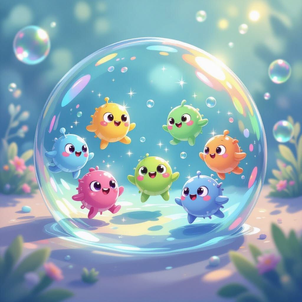 Cheerful Microbes Play Tag in Shimmering Water Droplet