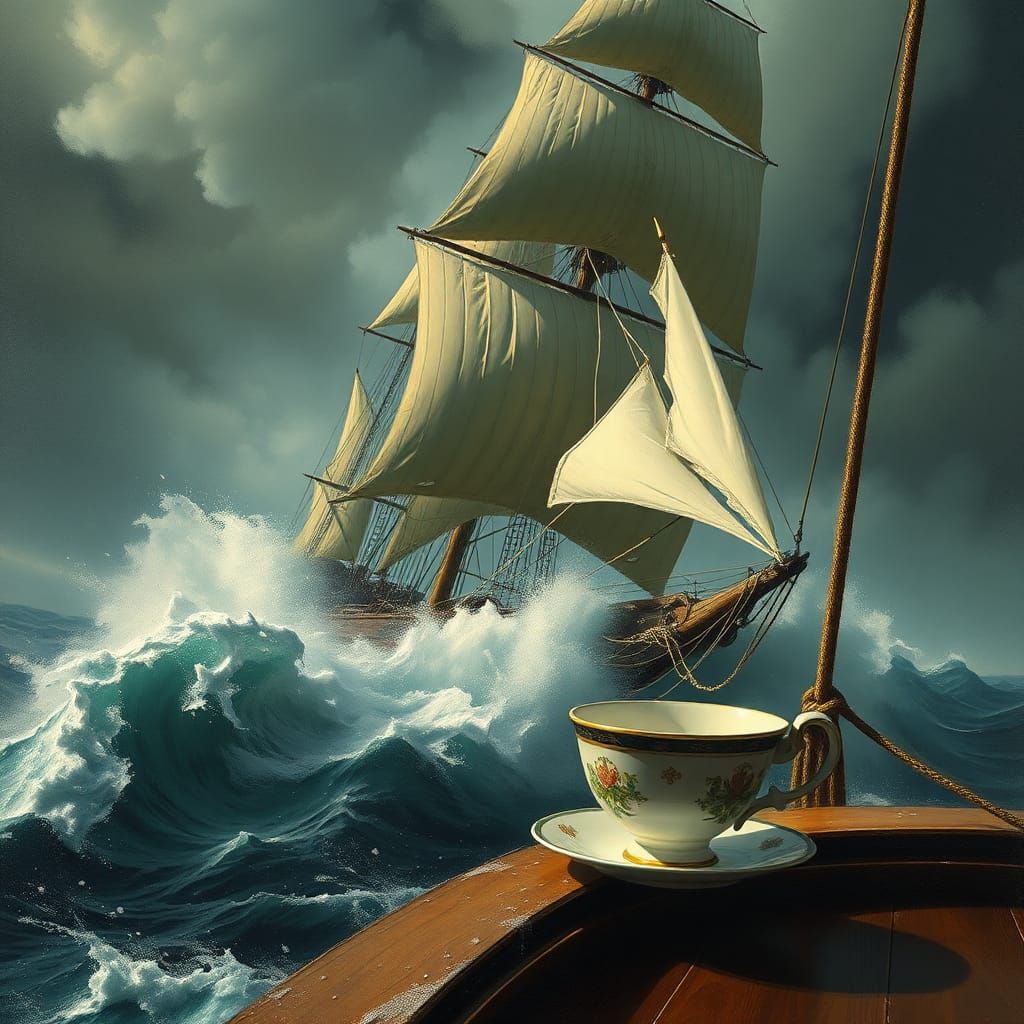 Sailing Ship Survives Hurricane with Teacup