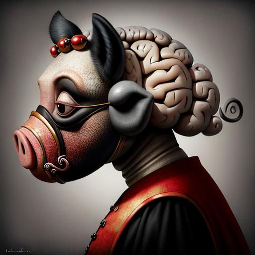 Surreal Pig-Brain Hybrid with Enormous Eyes