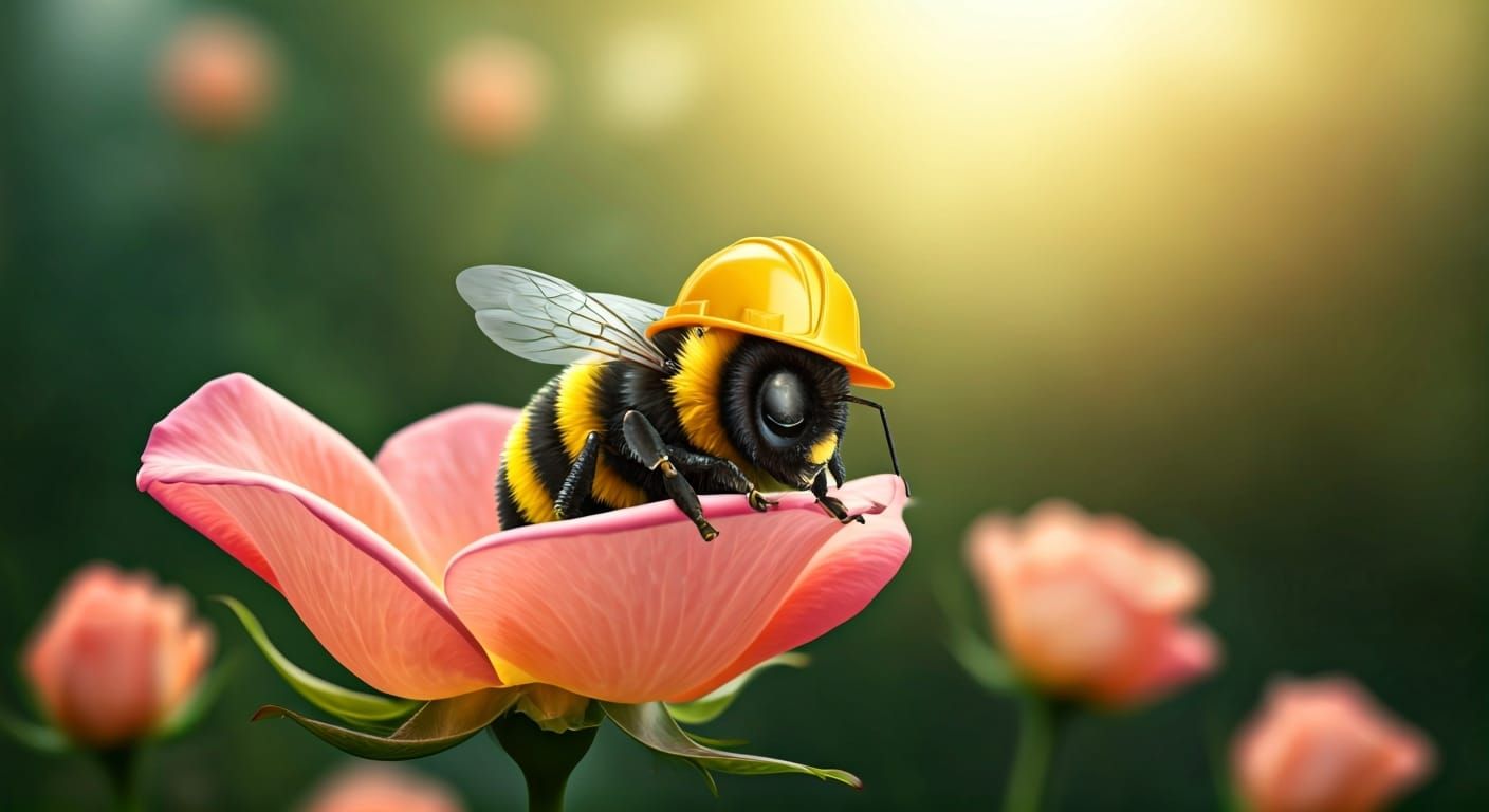 Bumblebee Construction Worker Sleeping on Rose