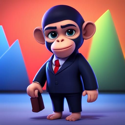 Chibi Chimpanzee Executive in Office, 3D Digital Art
