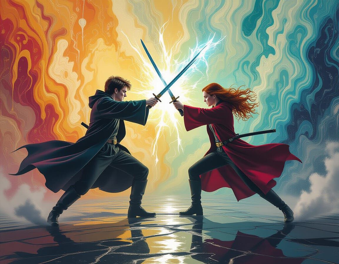 Harry Potter and Ginny in a Surreal Epic Battle