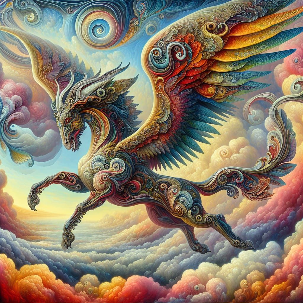 Majestic Winged Beast in a Romantic Fantasy Landscape