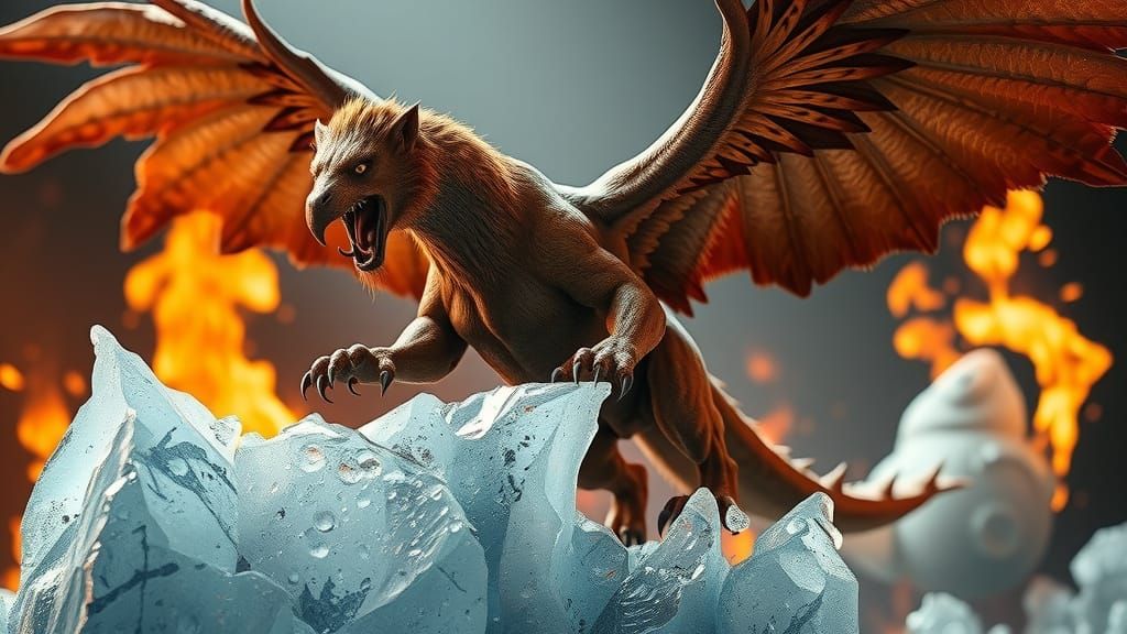 Majestic Griffin Triumphs Over Fire-Breathing Dragon in Stun...
