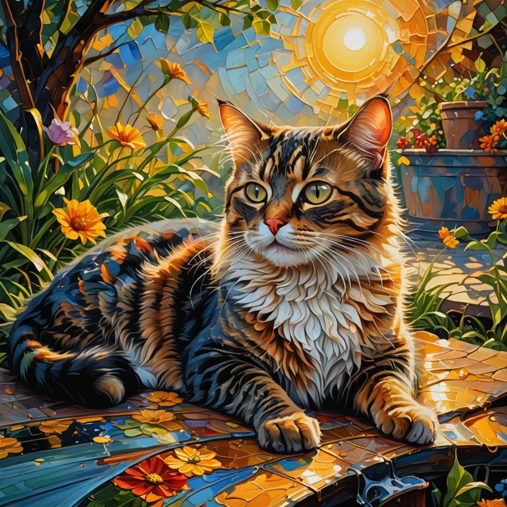 Cat Basking in Sunshine: Romanticism Digital Art