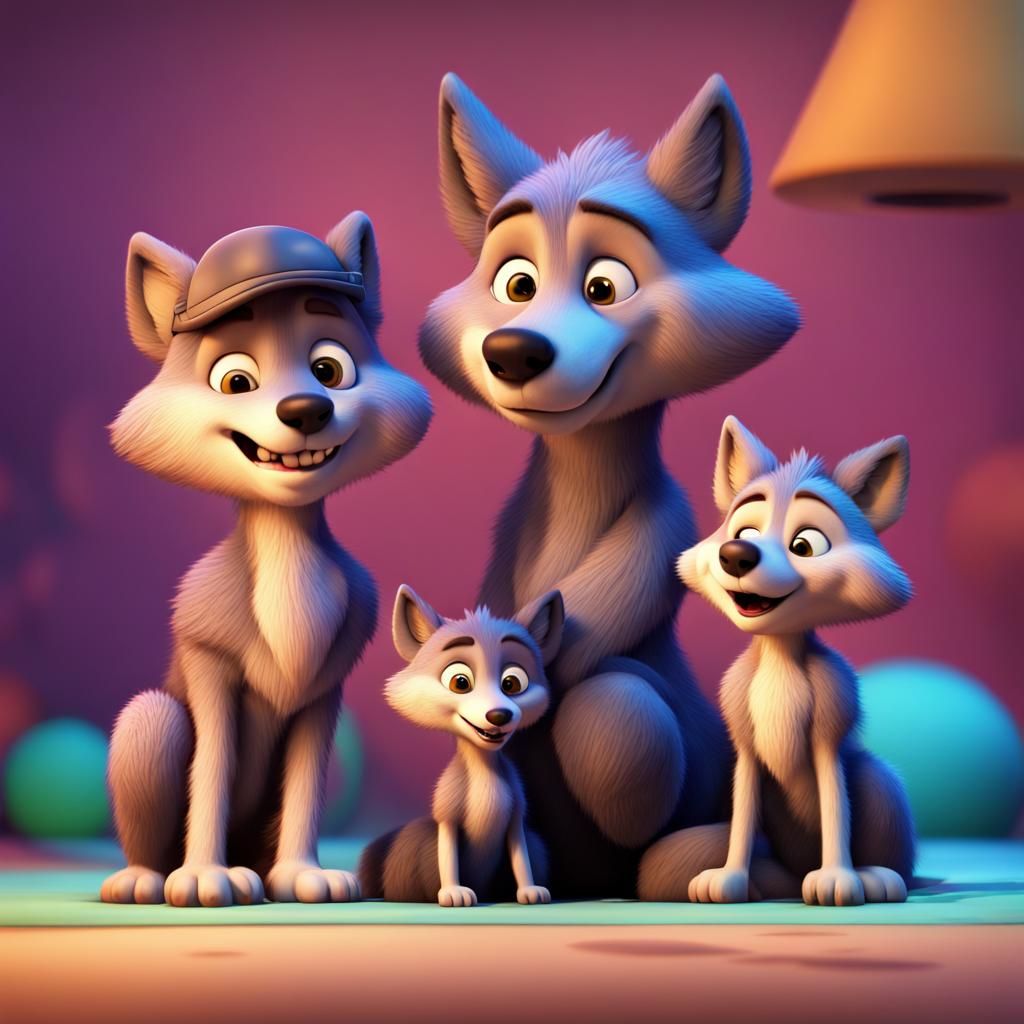 Baby Hokey Wolf and Parents: 3D Digital Art