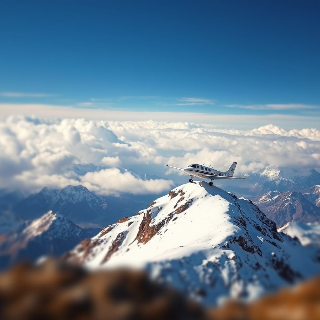 Aeroplane on Snow Peak in Wildlife Photography Style