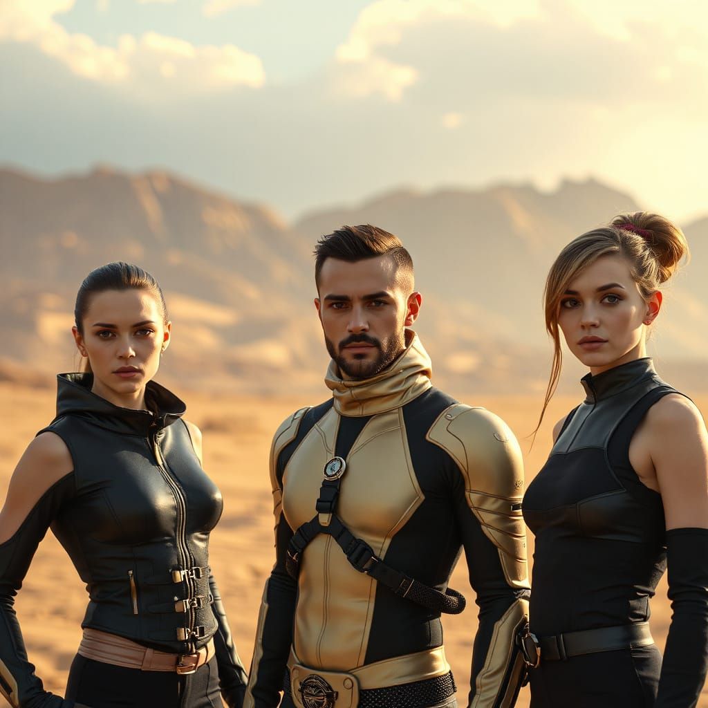 Futuristic Desert Warriors Gaze in Brutalist Style