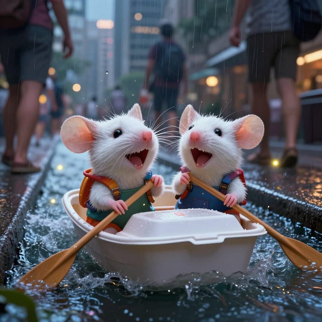 Mice Adventurers Navigate Sydney Gutter at Night