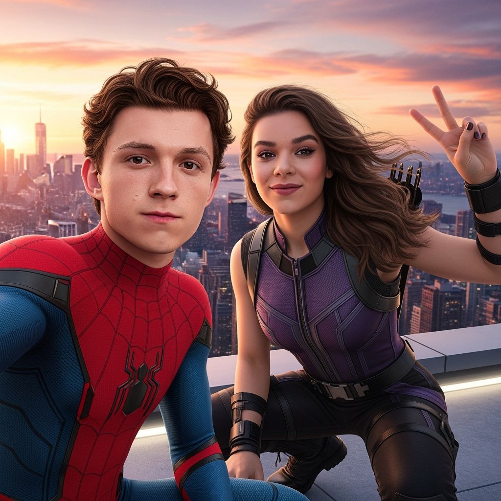 Spider-Man and Hawkeye Selfie on New York Rooftop