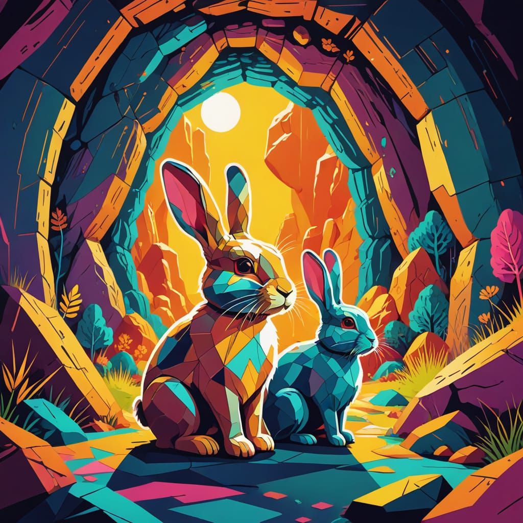 Bunny's Ancestral Cave Visit in Pop Art Style