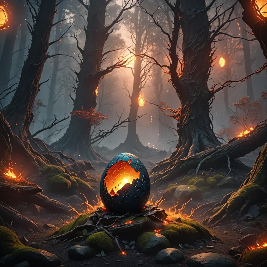 Mystical Egg in Ancient Forest Concept Art