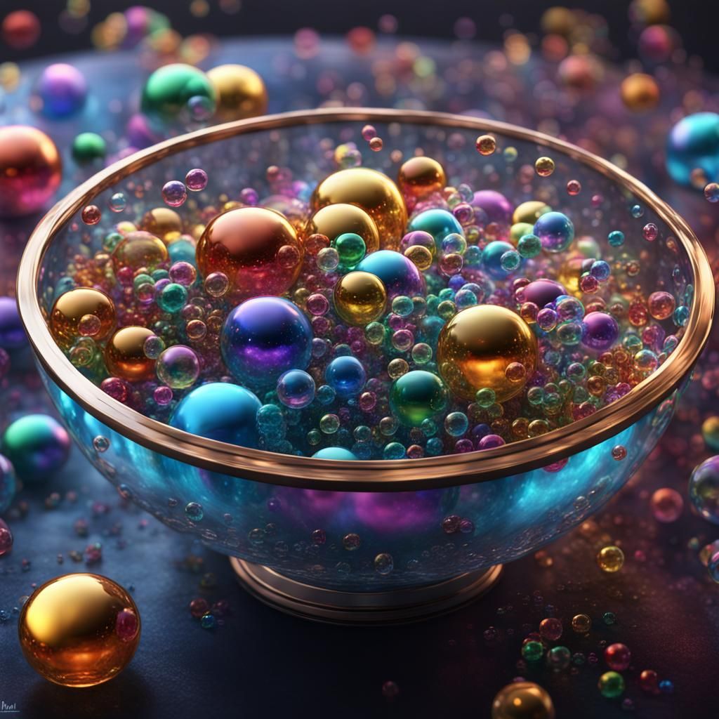 Crystal Bowl Overflowing with Colorful Bubbles
