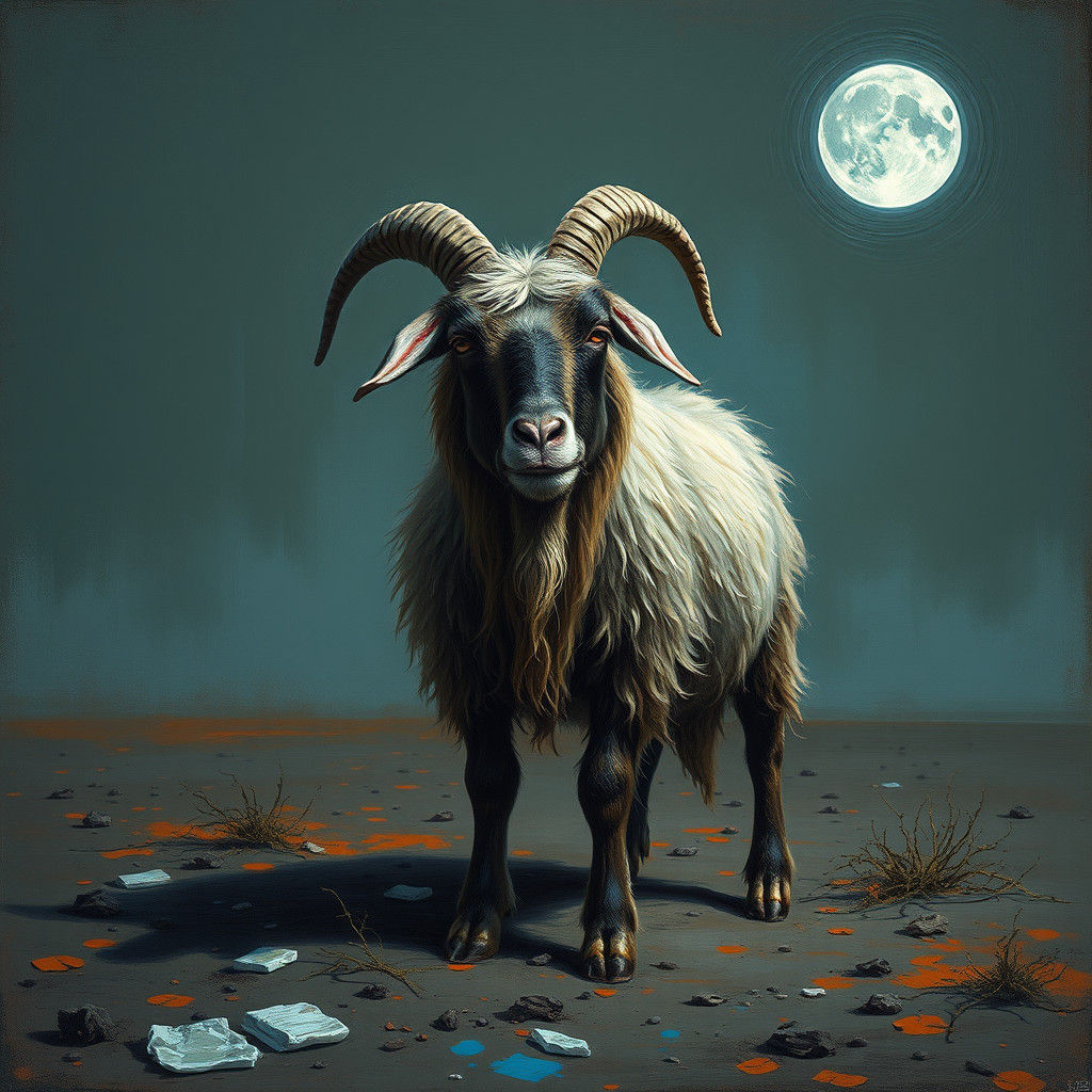 Distressed Goat in Desolate Landscape, Abstract Expressionis...