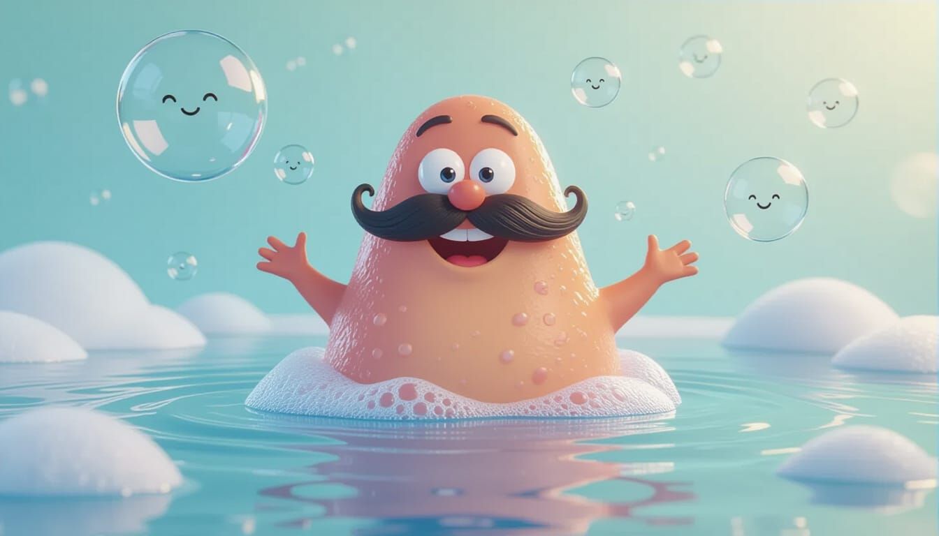 Goofy Microbe Enjoys a Bubble Bath in Water Droplet