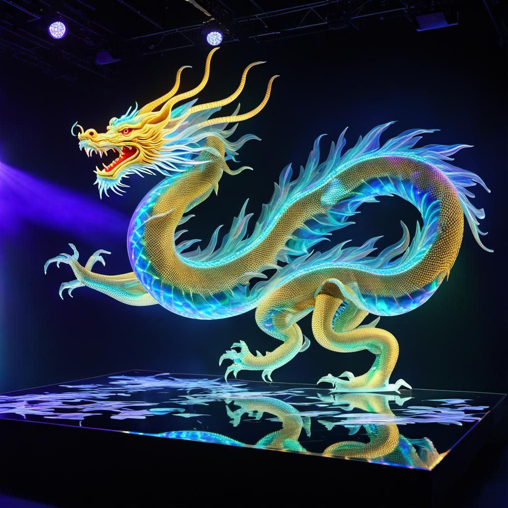 " holographic projection of an Beautiful Chinese Dragon