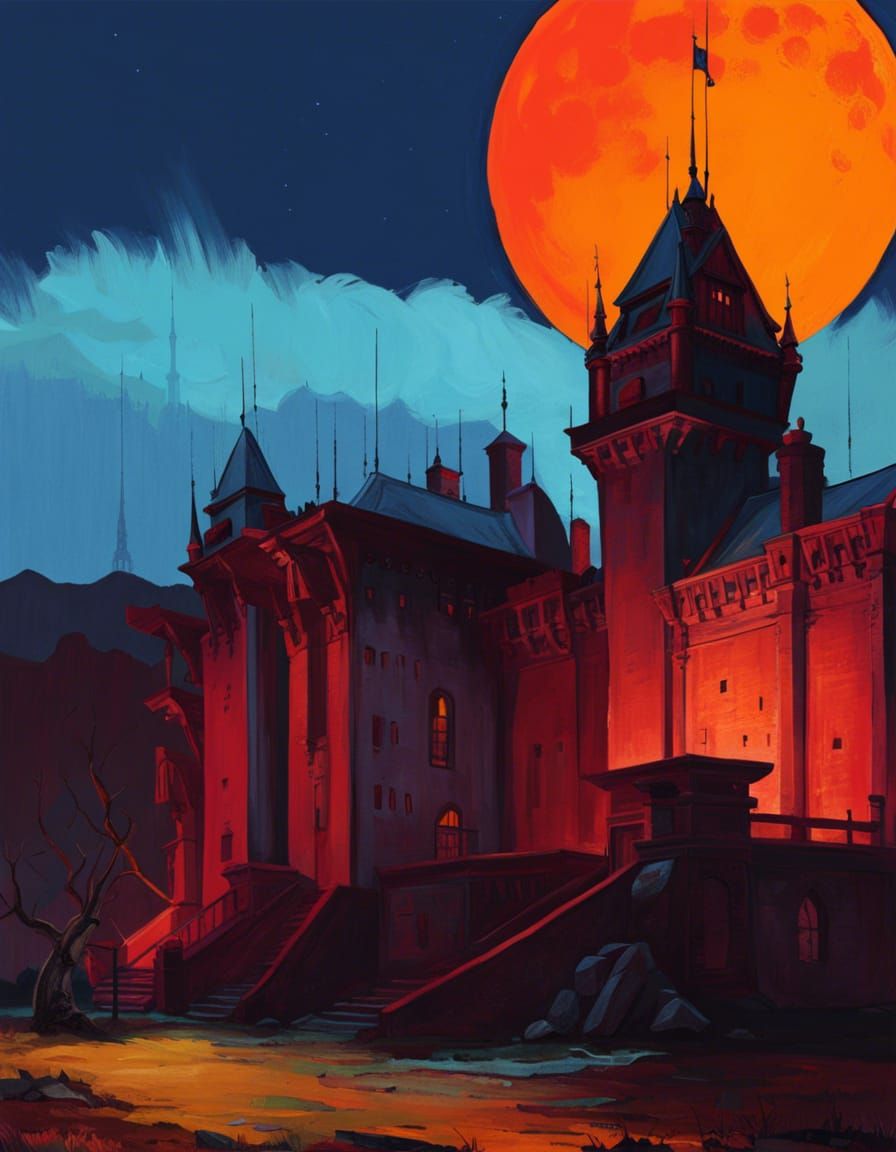 Blood Moon Castle: Dystopian Horror Concept Art
