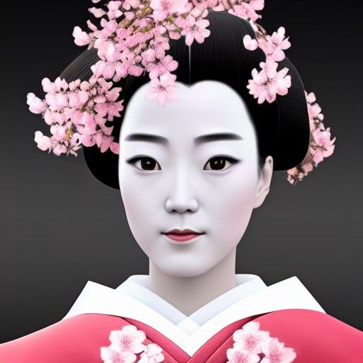 Photorealistic Geisha Portrait with Cherry Blossoms