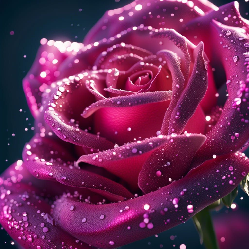 Hiperdetailed Pink Rose with Glitter: Digital Art