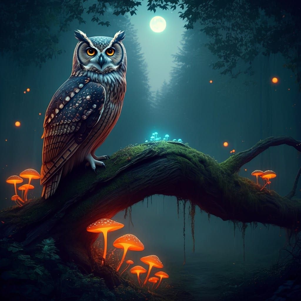 Mystical Owl in Enchanted Forest