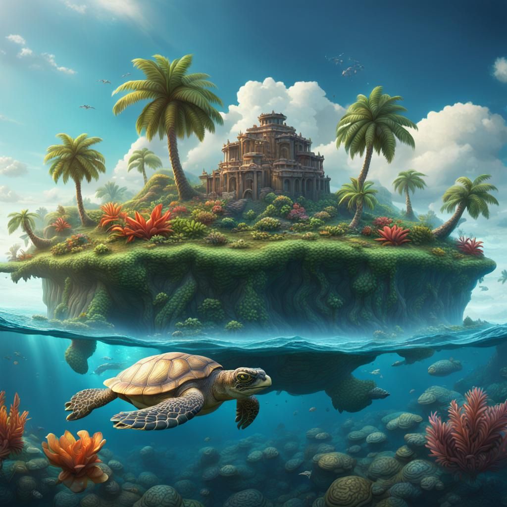 Tropical Island Oasis on Sea Turtle