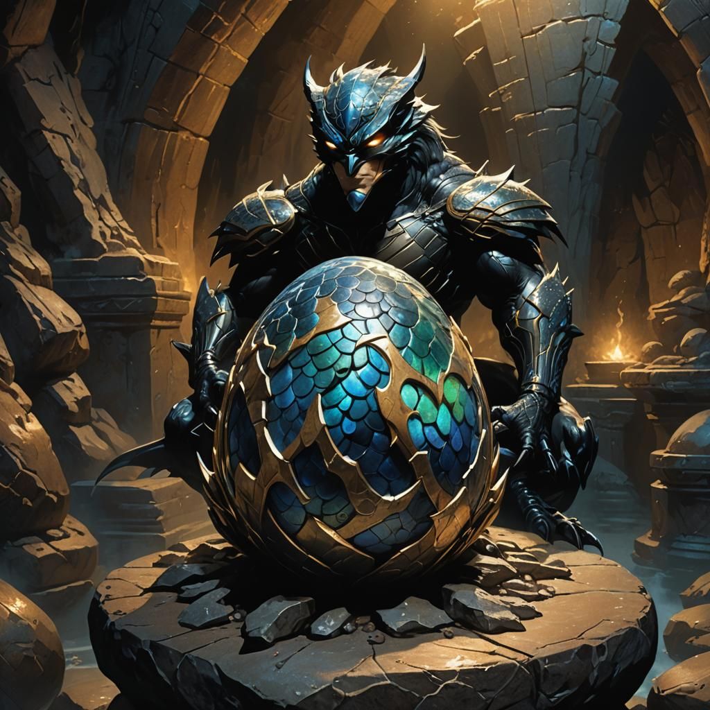 Nightwing Dragon Egg on Stone Pedestal