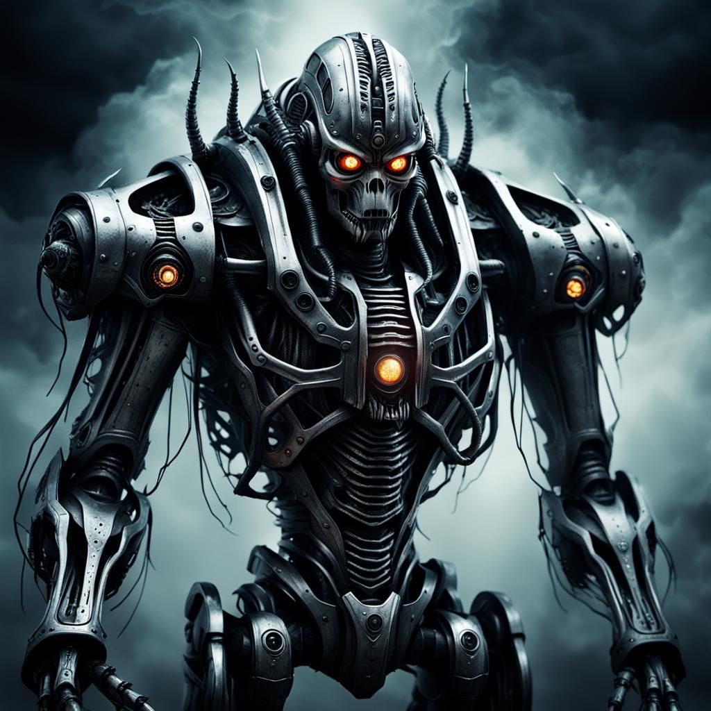 Biomechanical Robot Creature in Dark Fantasy Art Style