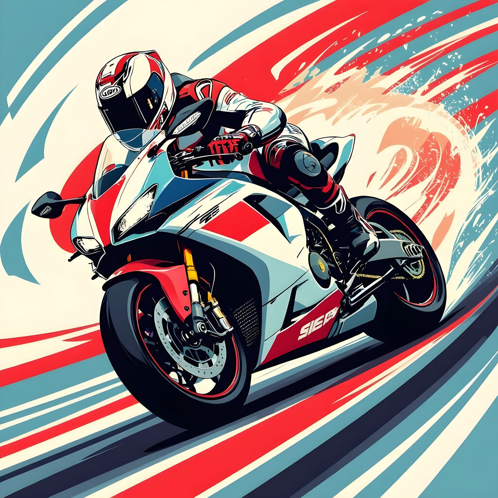 Sportbike Turn in Old-School Tattoo Flash Style