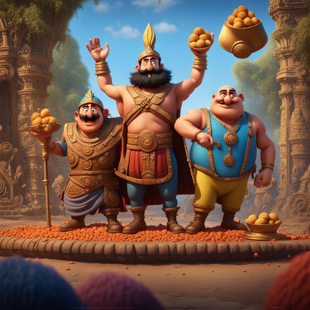 Motu and Patlu Victory Celebration in Detailed Matte Paintin...