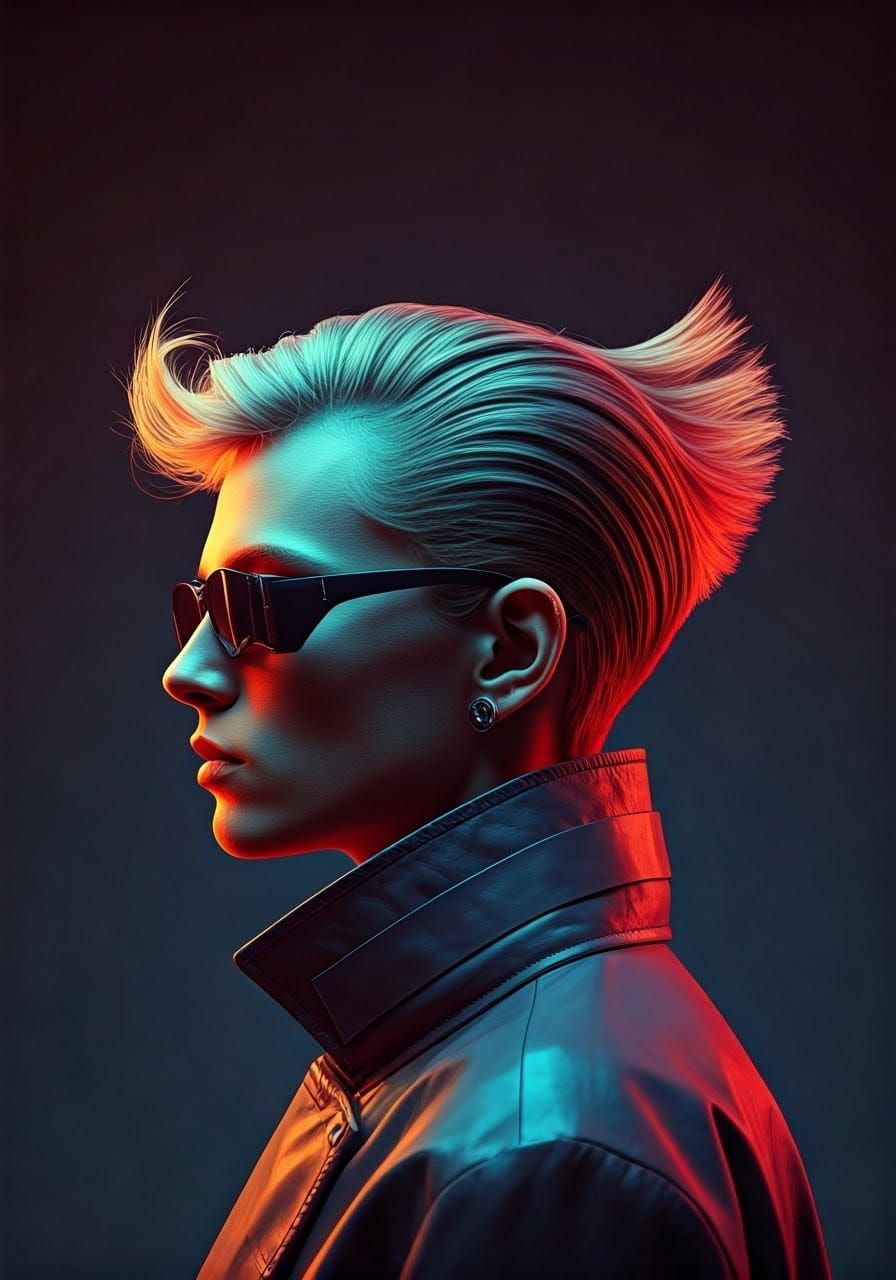 Cyberpunk Metaverse Editorial Portrait in Creamsicle Hues