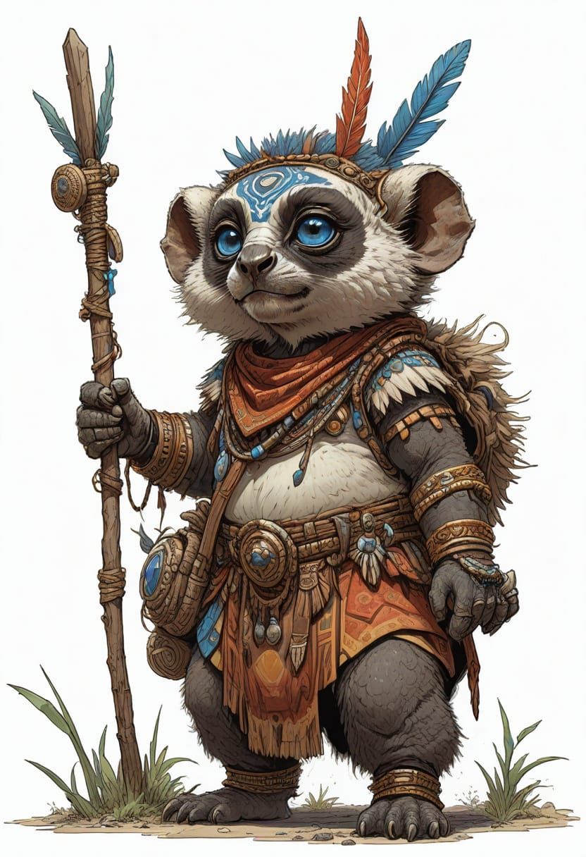 Zulu Lemur Trickster Spirit in Heroic Fantasy Style