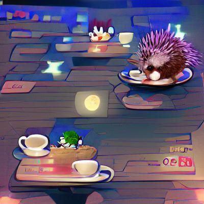 Hedgehog Plays Guitar in Night Cafe Painting