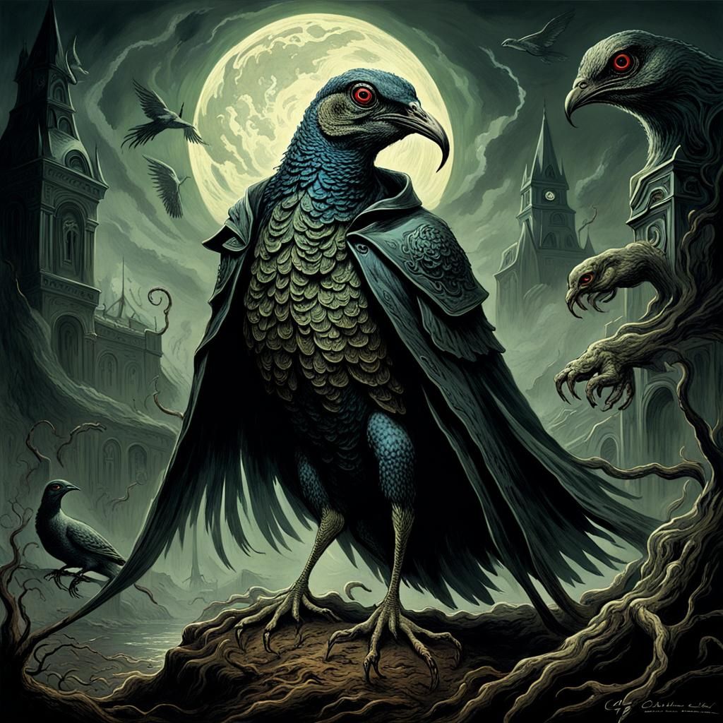 Demonic Lovecraftian Quail in Horror Style