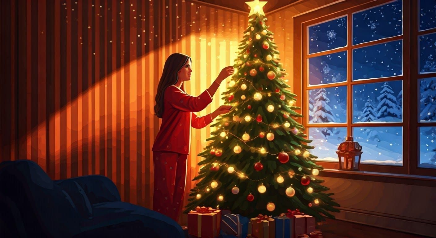 Winter Wonderland: Two Friends Decorate a Christmas Tree Ind...