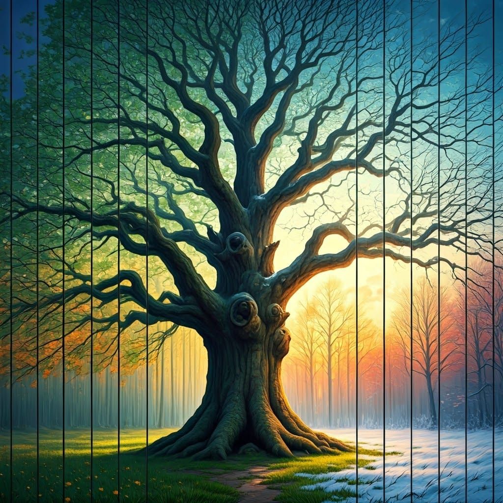 Oak Tree Through the Seasons: An Impressionist Vision