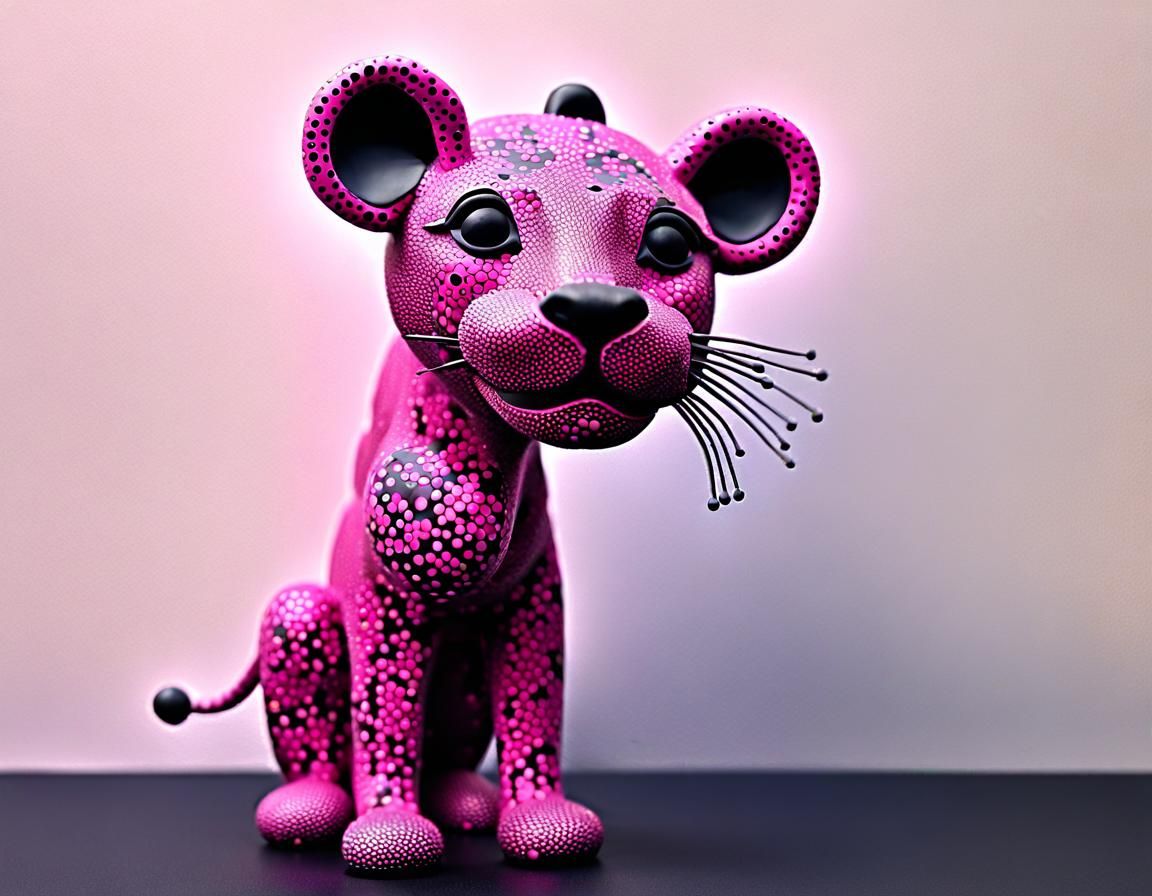 happy naif cute smile little pink sculpture the Panther