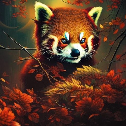 Realistic Dark Fantasy Red Panda in Vivid Colors