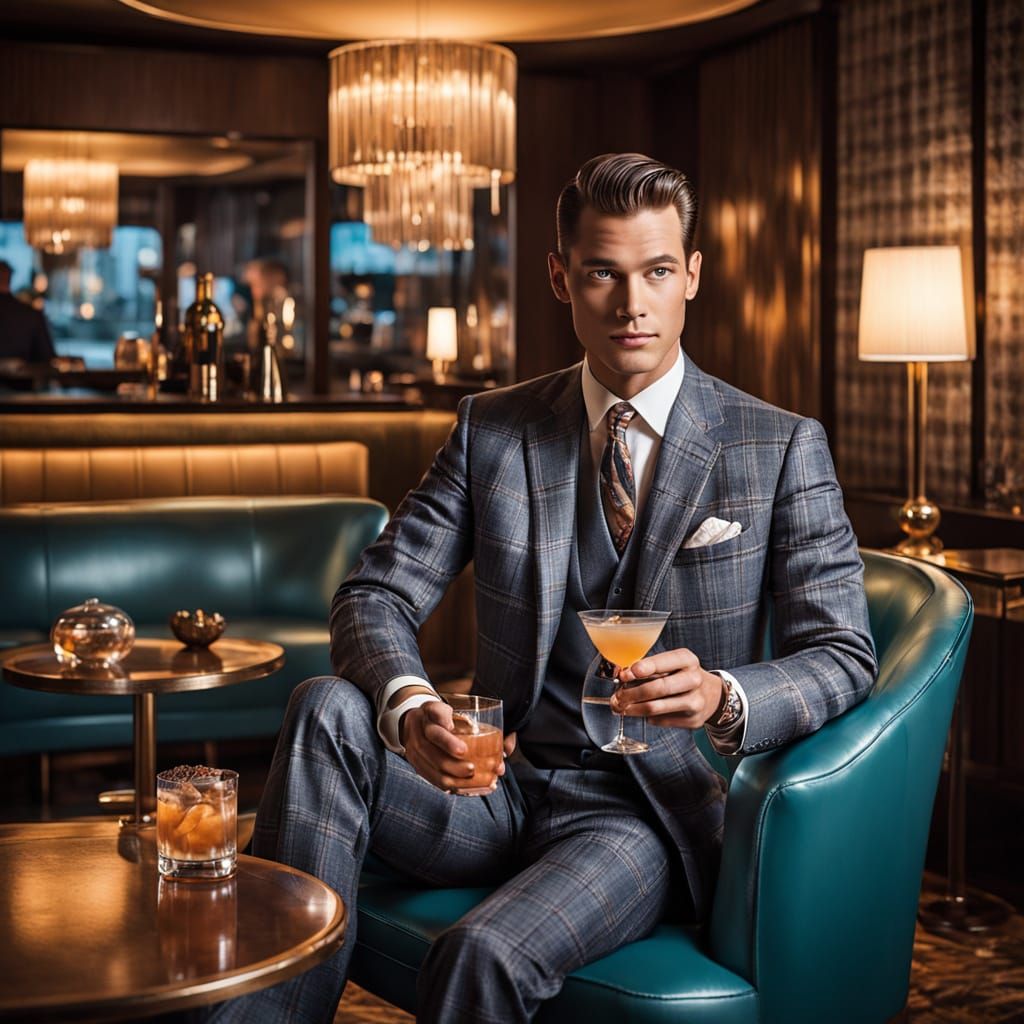 Sophisticated Gentleman Enjoying a Cocktail in Swanky Lounge