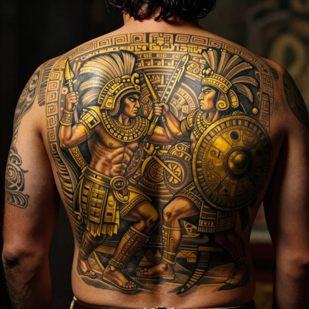 Neo-Traditional Aztec Warrior Battle Tattoo Art