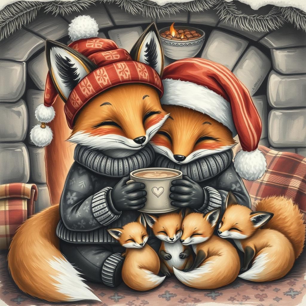 Festive Foxes Celebrate Christmas: A Cozy Scene