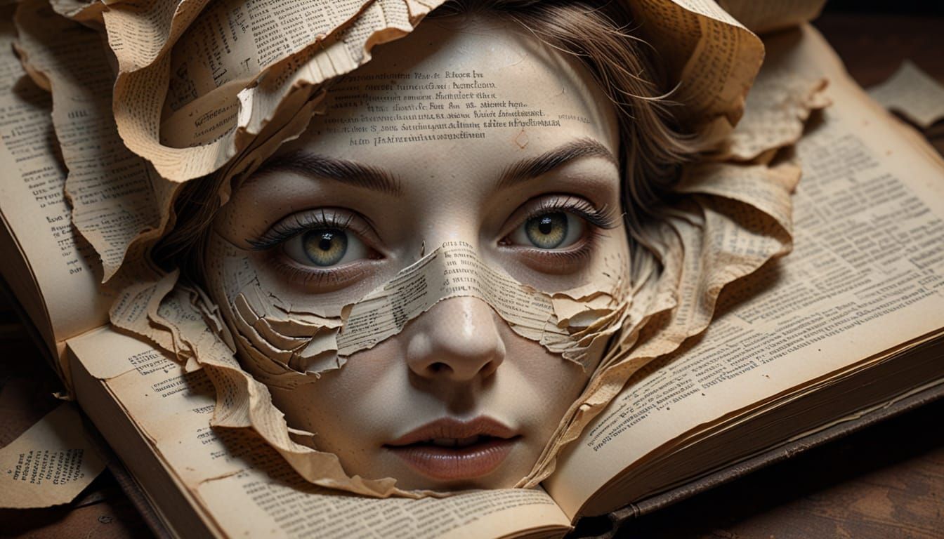 Captivating Female Face Emerging From Surreal Book Landscape