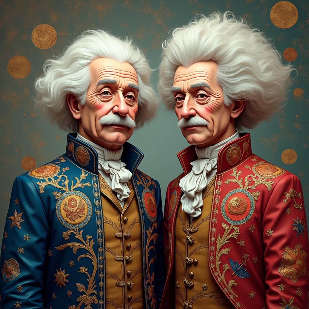 Vibrant Portrait of Einstein and Newton in Anime Style