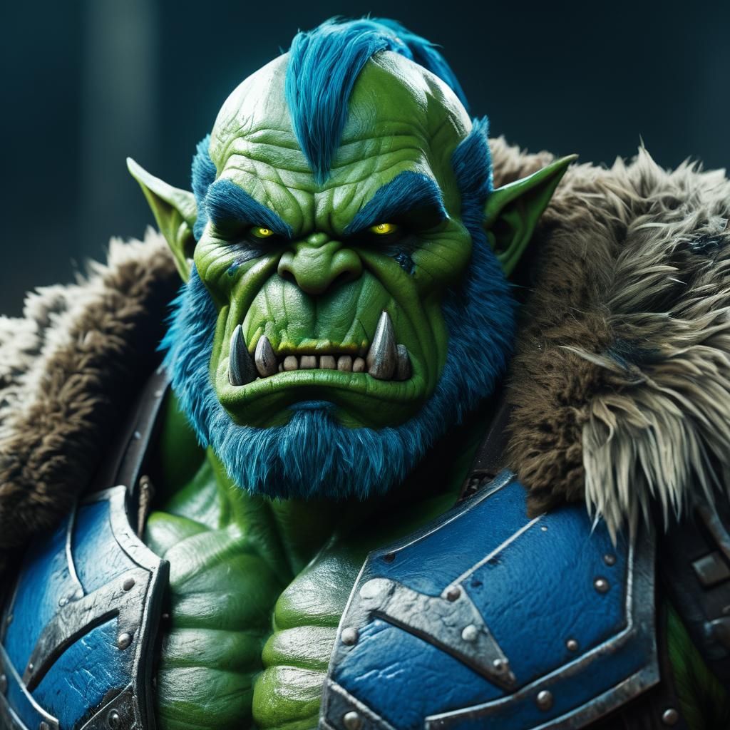 Intense Close-Up of a Powerful Green-Skinned Orc