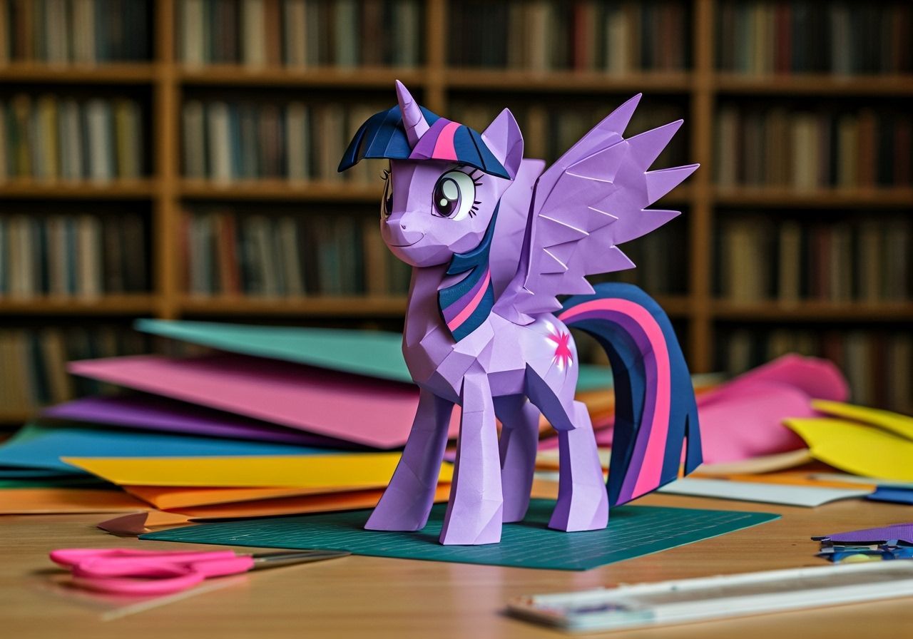 Origami Twilight Sparkle Figurine on Craft Table
