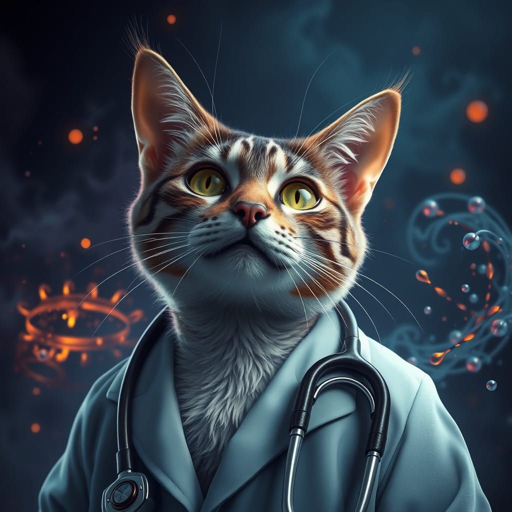 Fantastical Doctor Cat in Intricate 8K Matte Painting