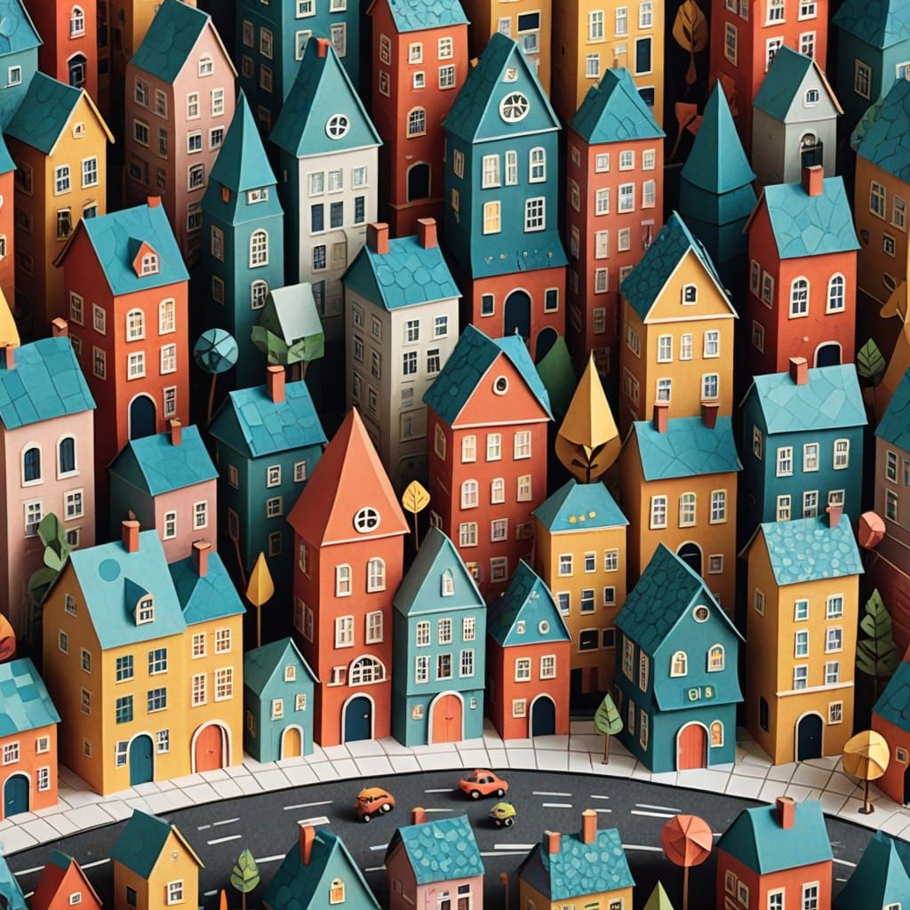 Whimsical Papercraft Character in Miniature City