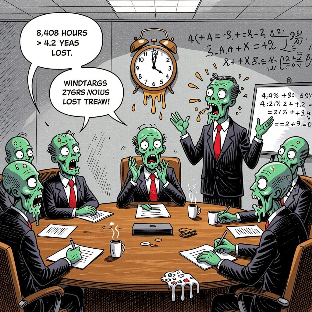 Corporate Zombie Meeting New Yorker Cartoon Style