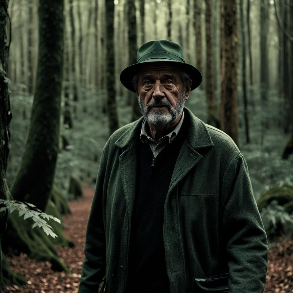 Italian Man Walks Through Autumn Forest: Film Noir