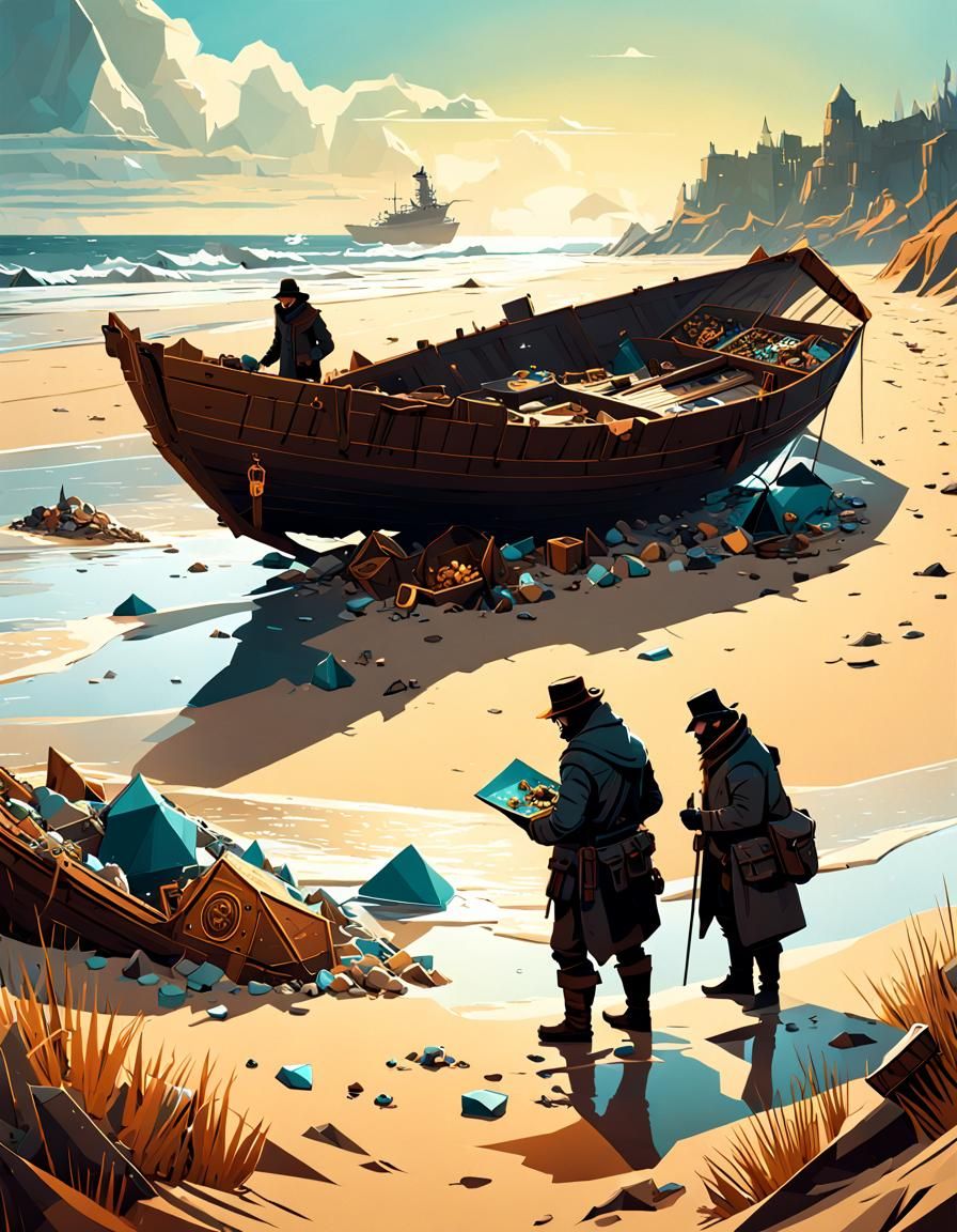 Beach Treasure Discovery in Vector Art Style